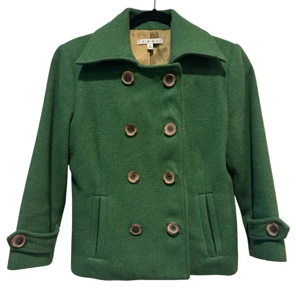 CAbi Cropped Pea Coat Wool Blend in Green - Picture 2 of 10